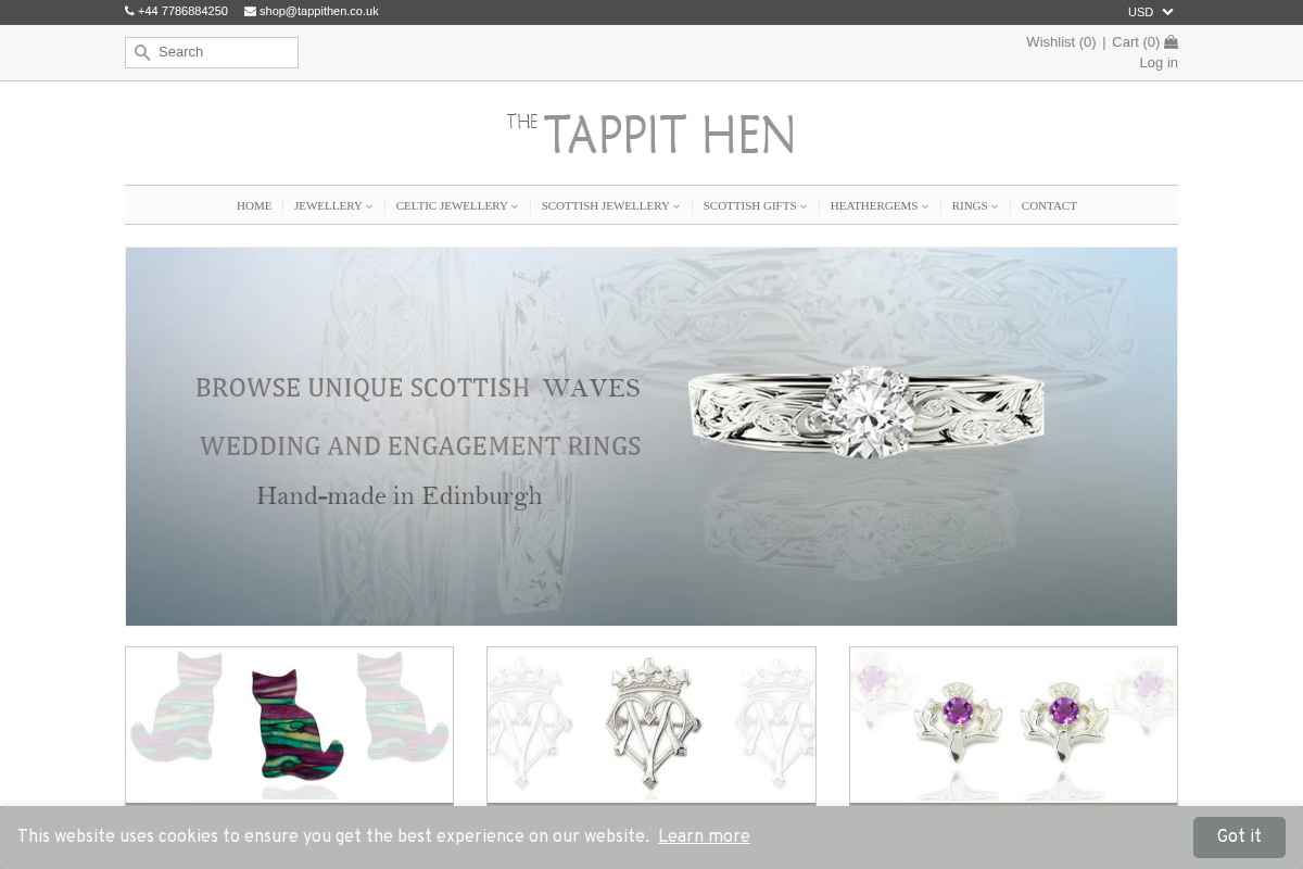 Tappit Hen Gallery Scottish & Celtic Jewellers homepage screenshot