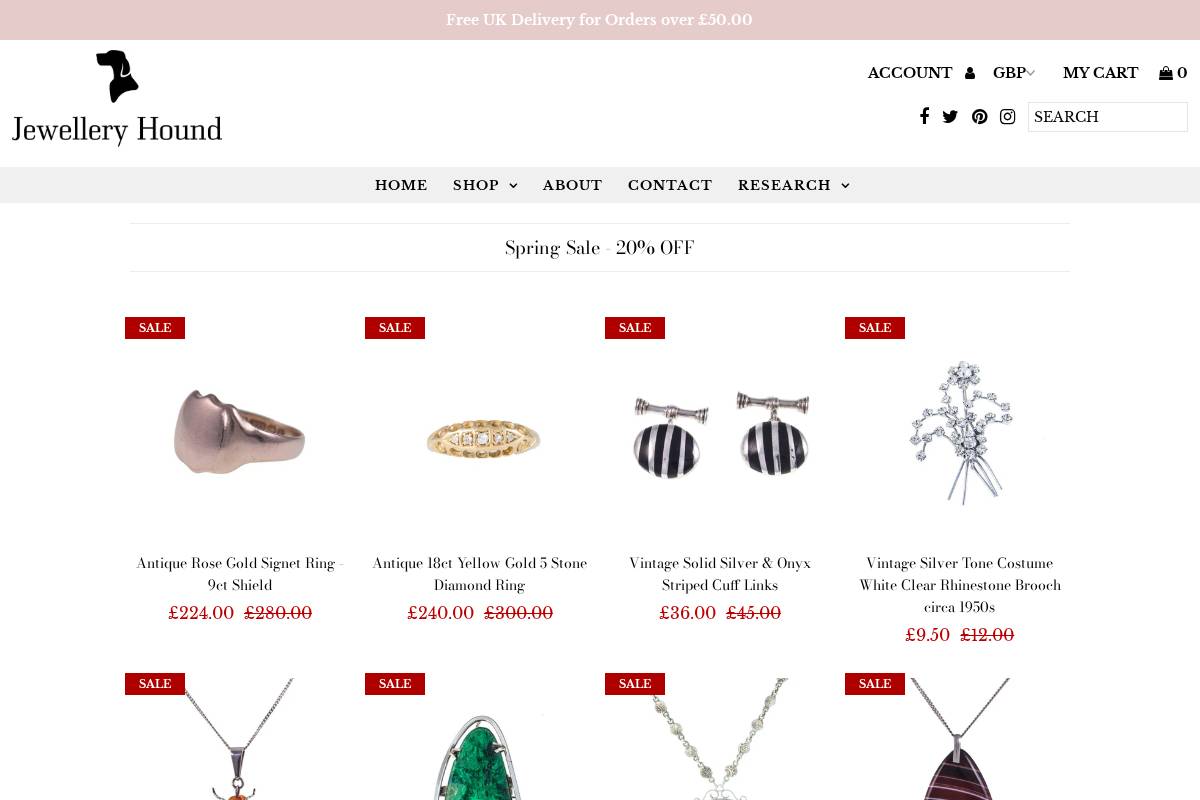 Jewellery Hound homepage screenshot