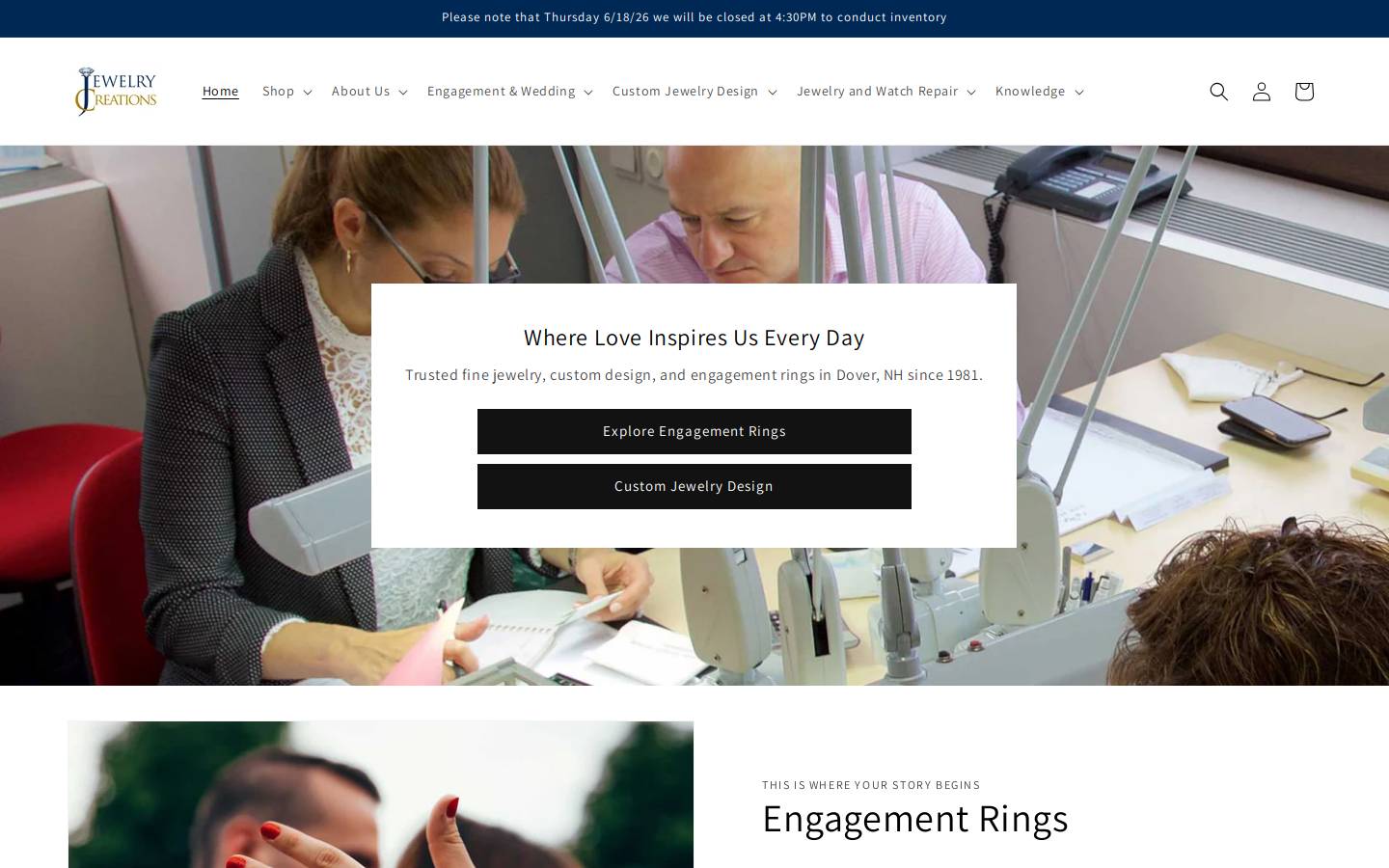 jewelrycreationsinc.com homepage screenshot