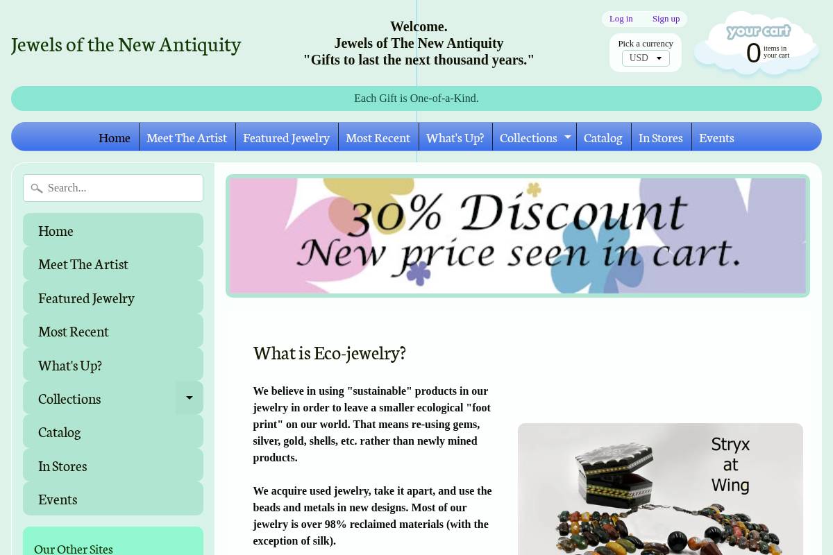 jewelsofthenewantiquity.com homepage screenshot