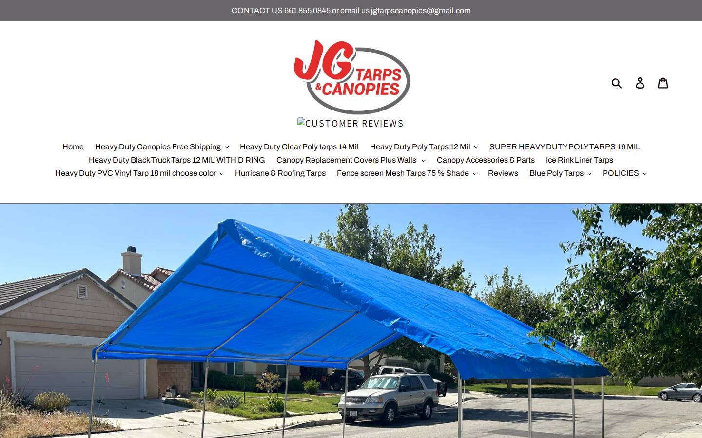jgtarpsandcanopies.com homepage screenshot