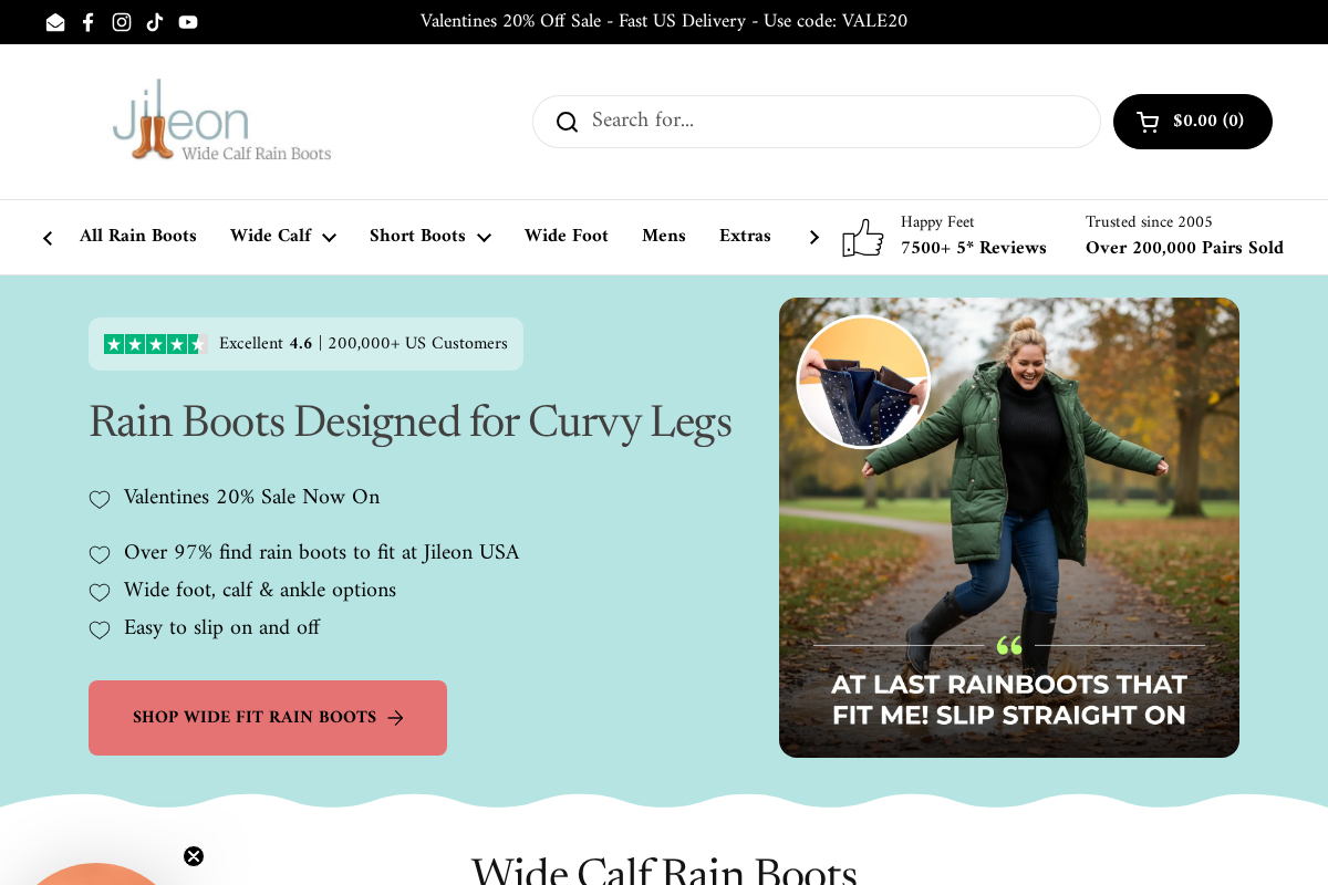 Jileon Rain Boots homepage screenshot