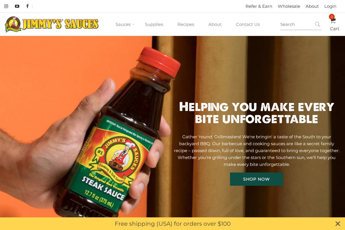 jimmyssaucesusa.com homepage screenshot