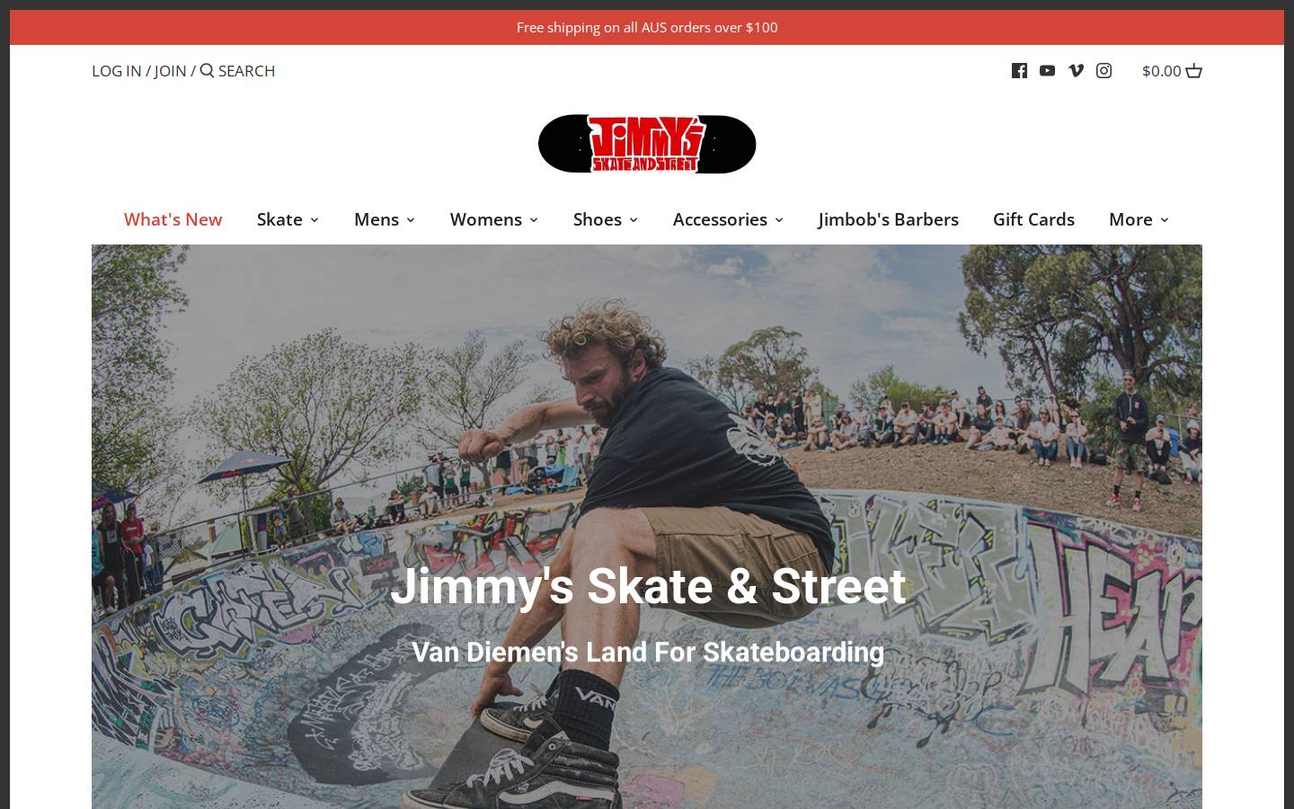 jimmysskate.com homepage screenshot