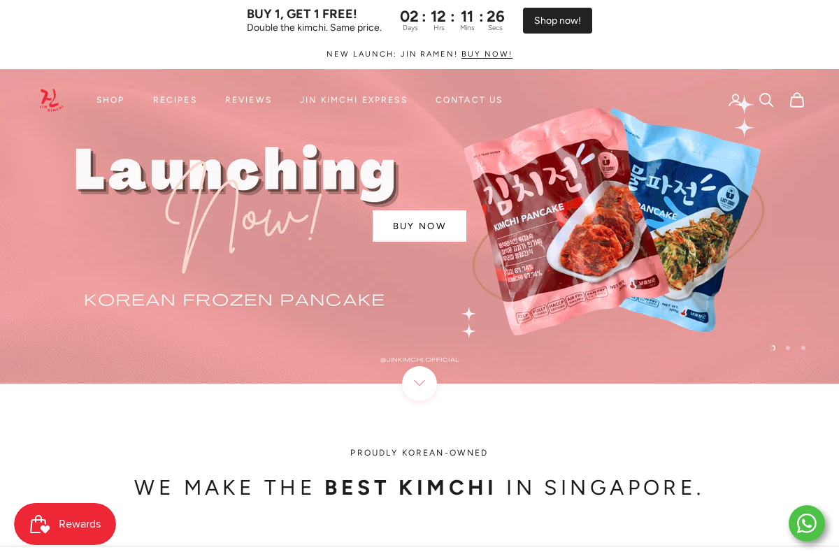 JIN Kimchi homepage screenshot