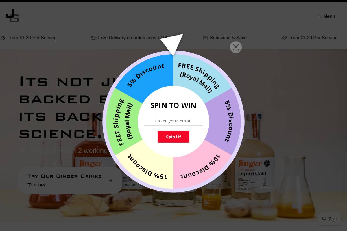 Jingerdrinks homepage screenshot
