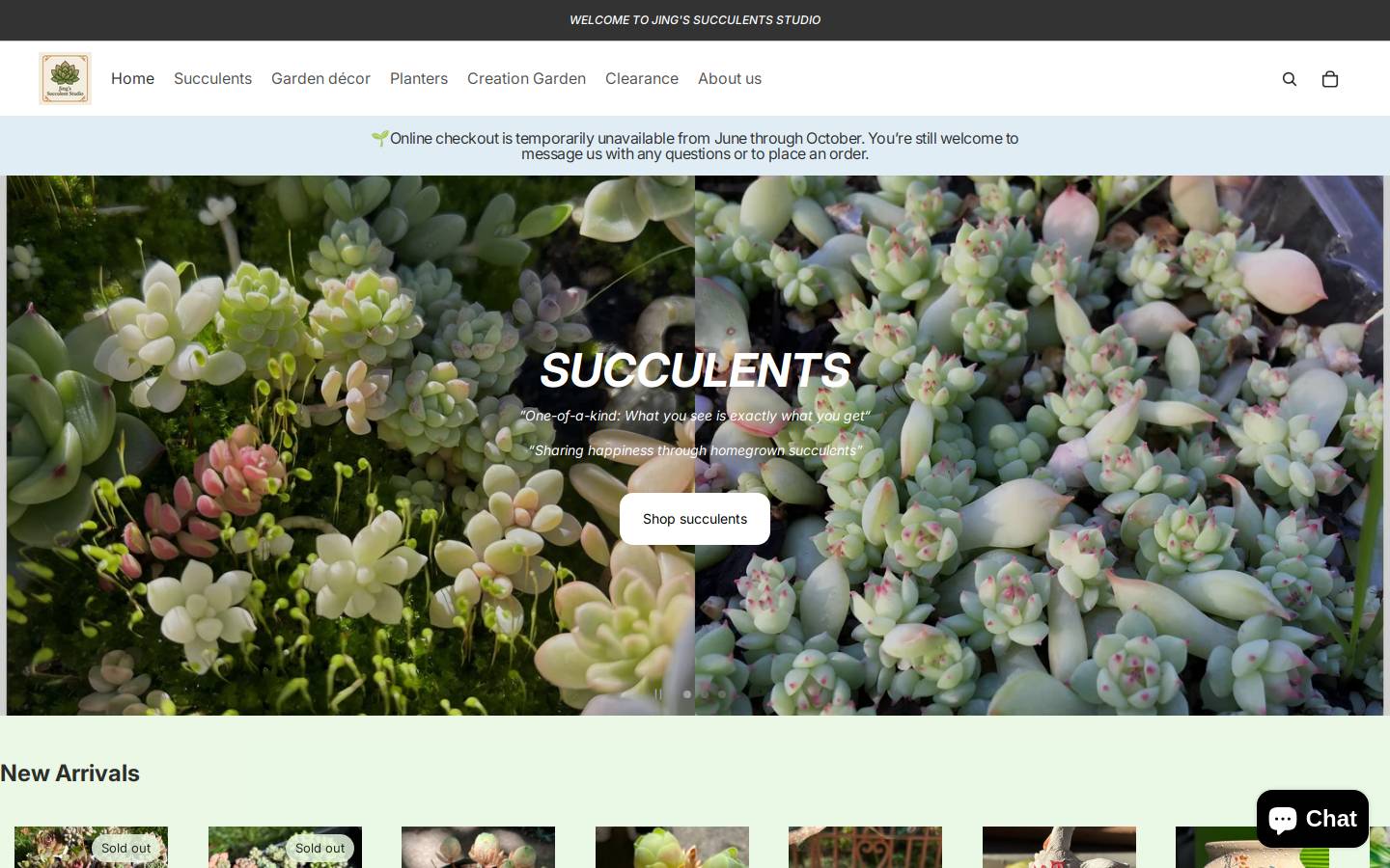 jingsucculents.com homepage screenshot