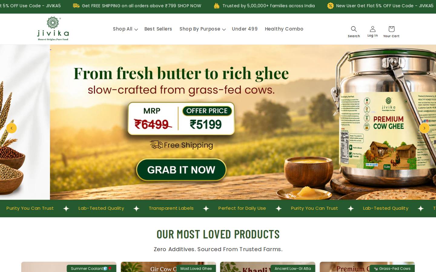 jivikaorganics.in homepage screenshot