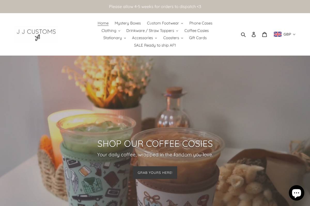 Jj Customs homepage screenshot