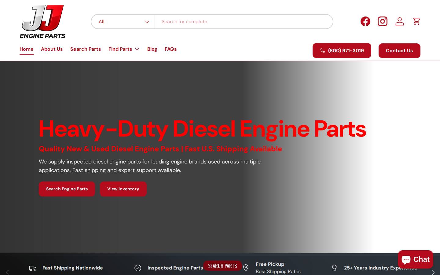 jjengineparts.com homepage screenshot