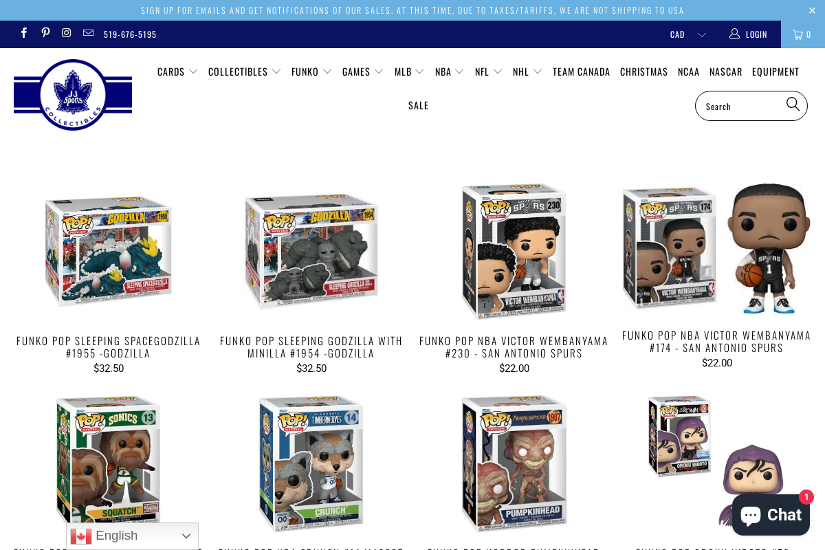 Jjsportsandcollectibles homepage screenshot