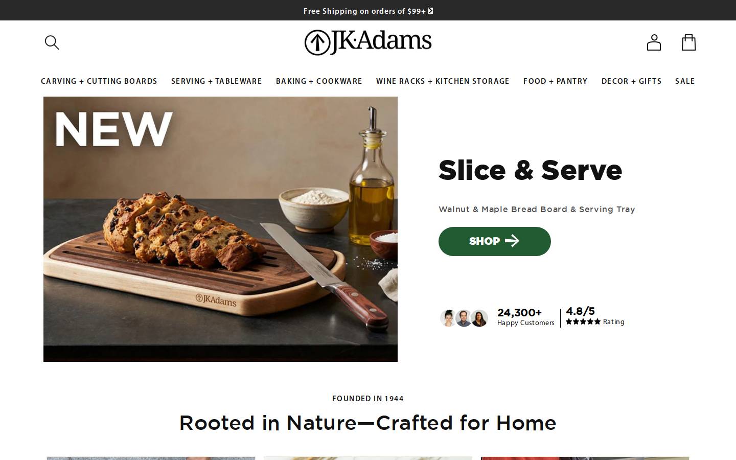 J.K. Adams Co. homepage screenshot