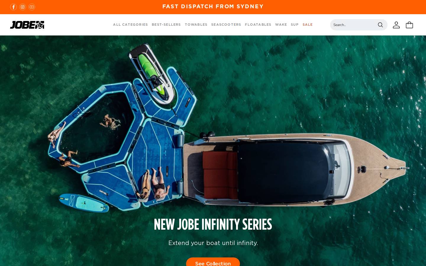 Jobe Sports International homepage screenshot