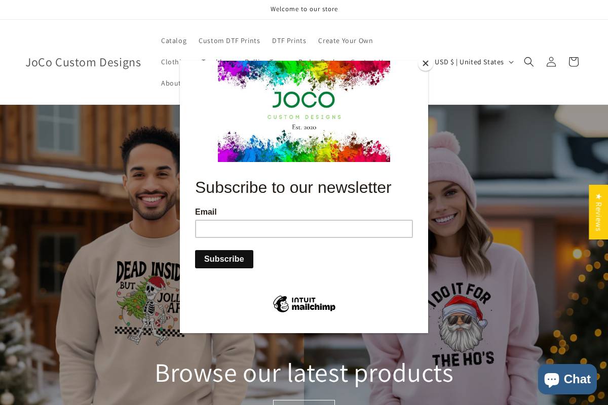 jococustomdesigns.com homepage screenshot