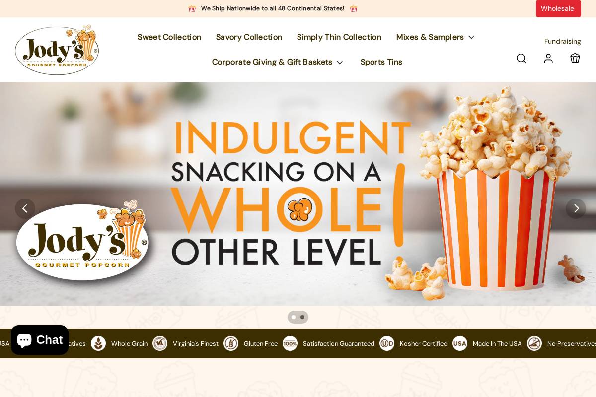 Jody's Popcorn homepage screenshot