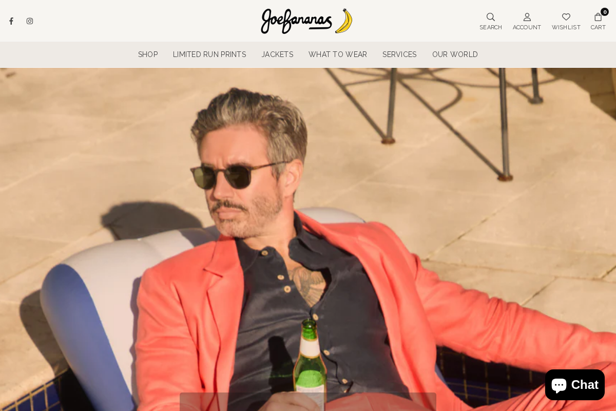 Joe Bananas homepage screenshot