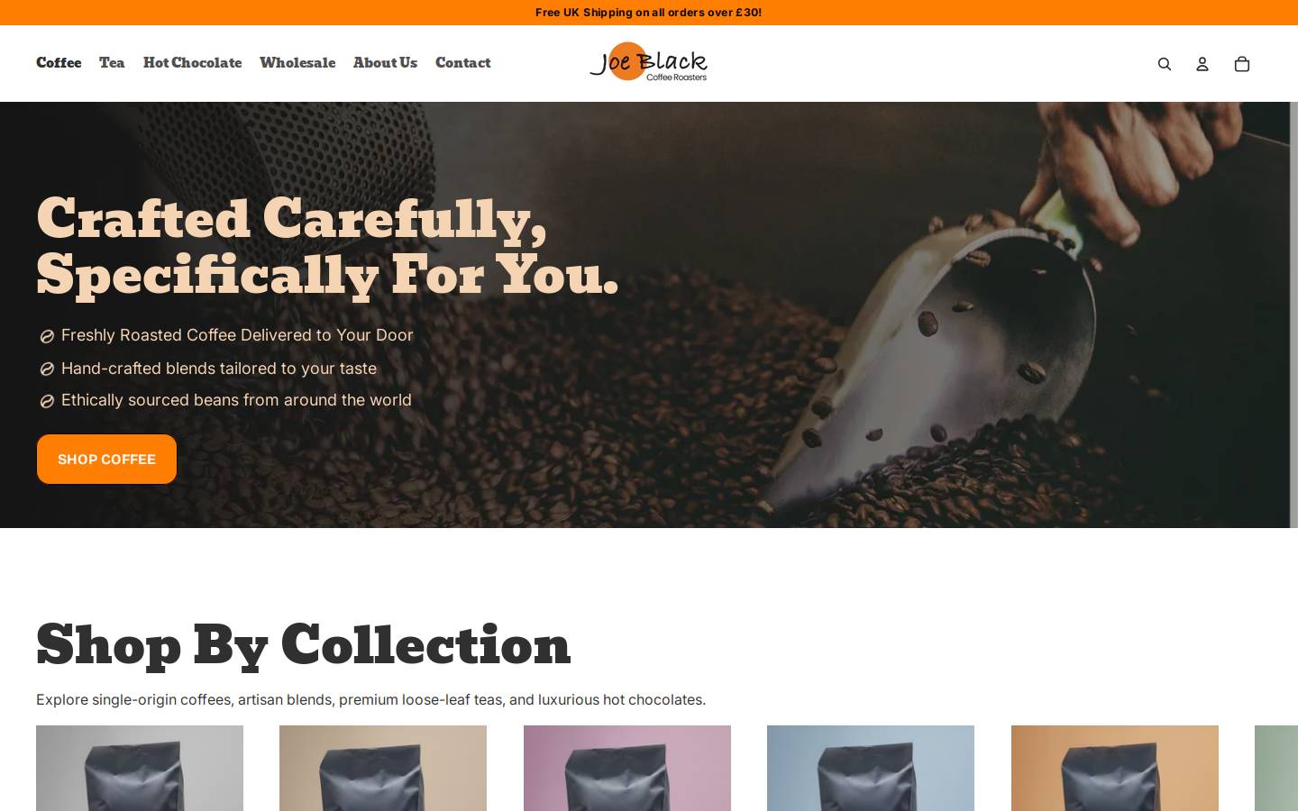 Joe Black Coffee Roasters homepage screenshot