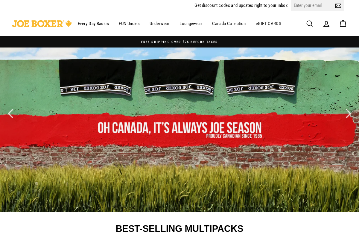 Joe Boxer Canada homepage screenshot