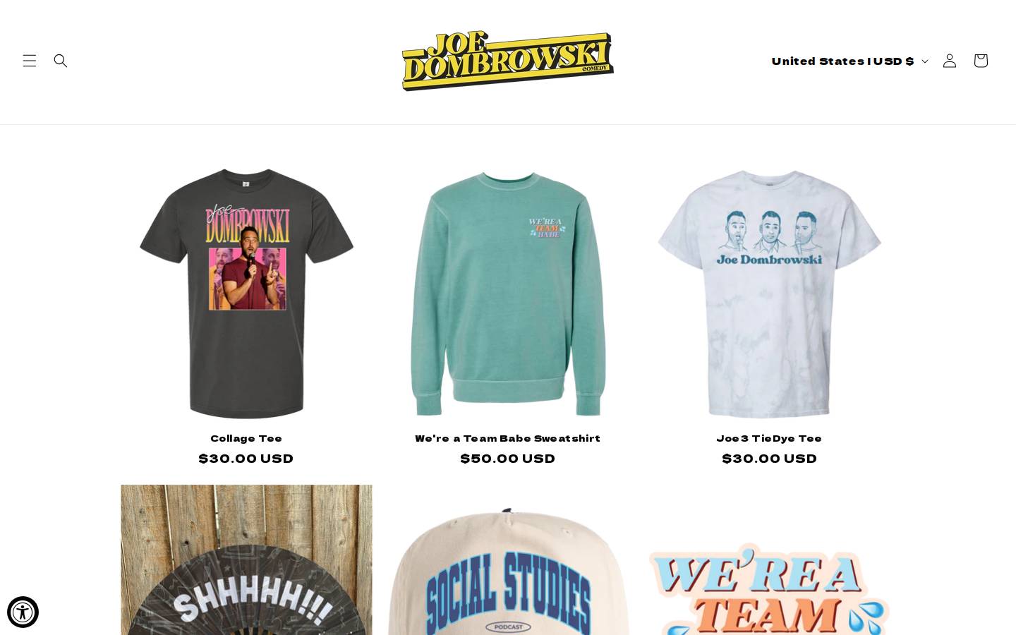 joedombrowskimerch.com homepage screenshot