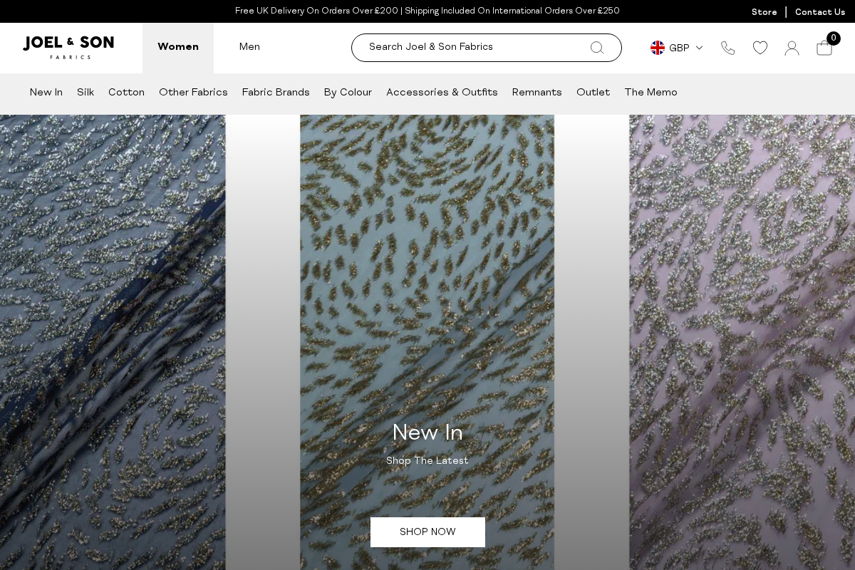 Joel and Son Fabrics homepage screenshot