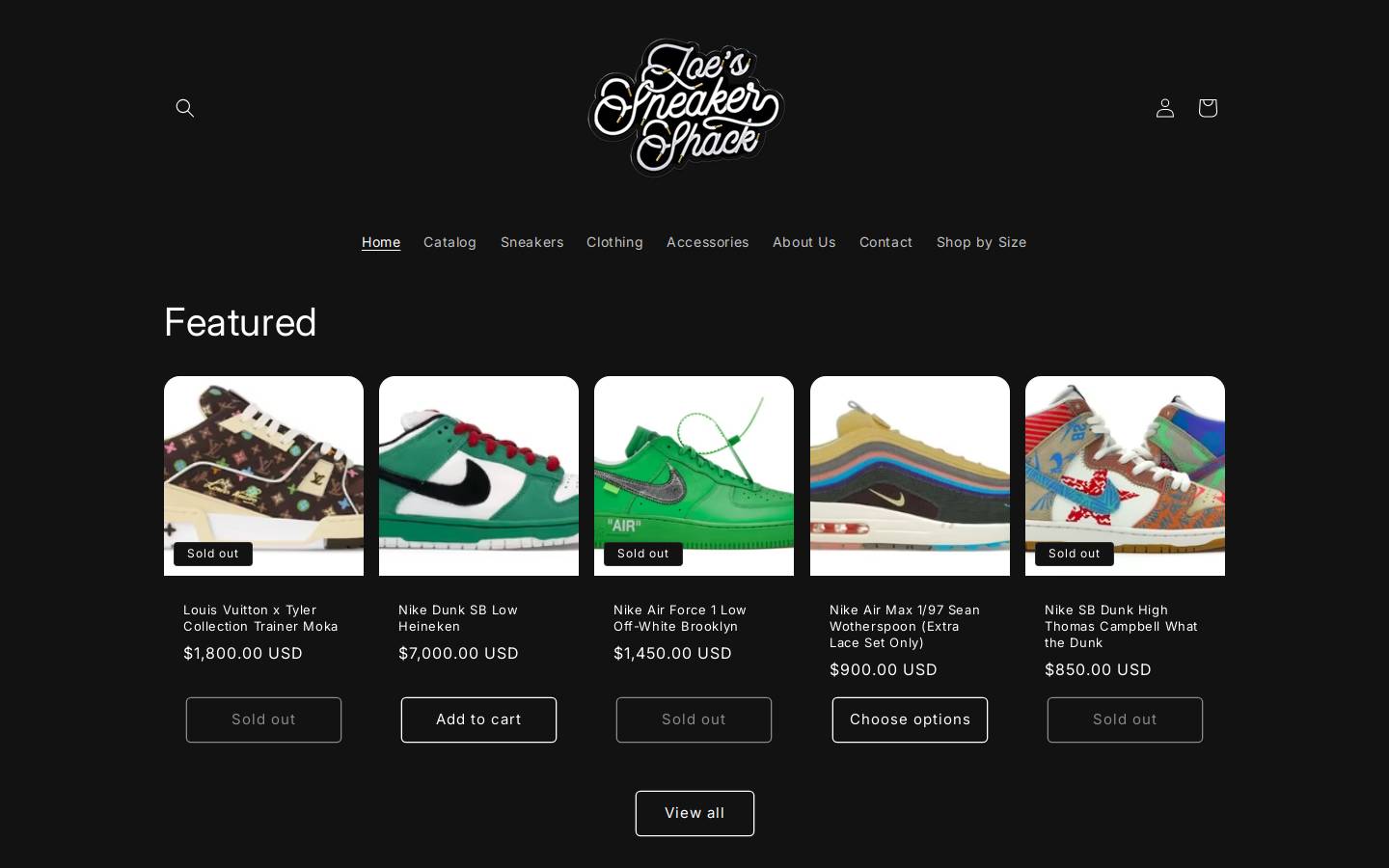 joessneakershack.com homepage screenshot
