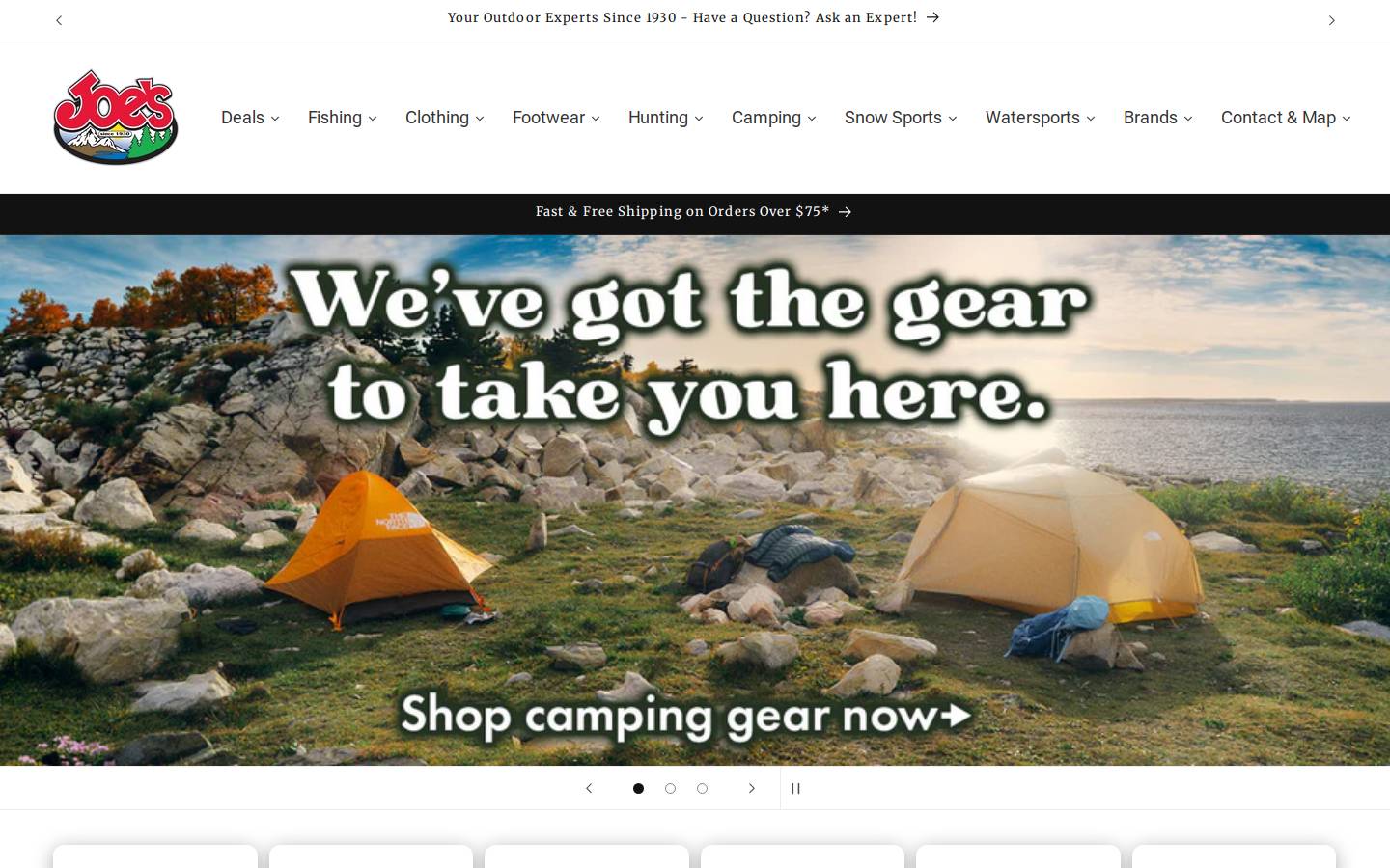 Joessportinggoods homepage screenshot