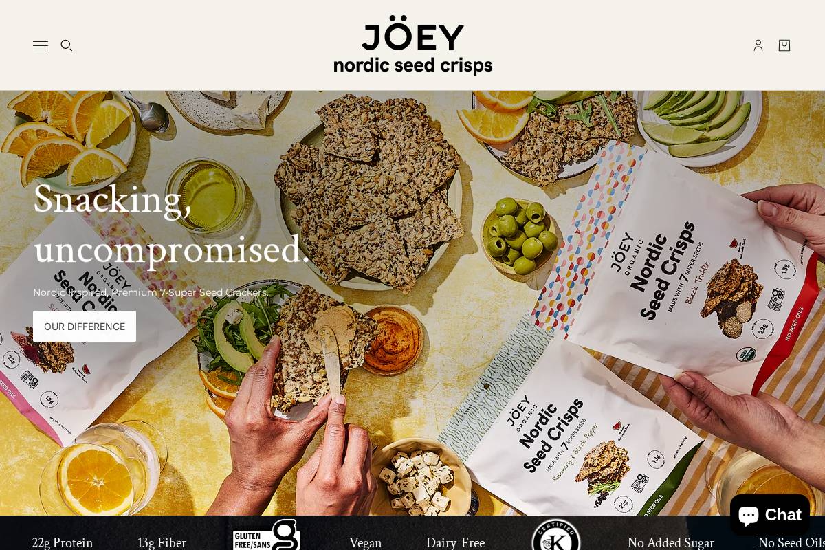 joeynordicseedcrisps.com homepage screenshot