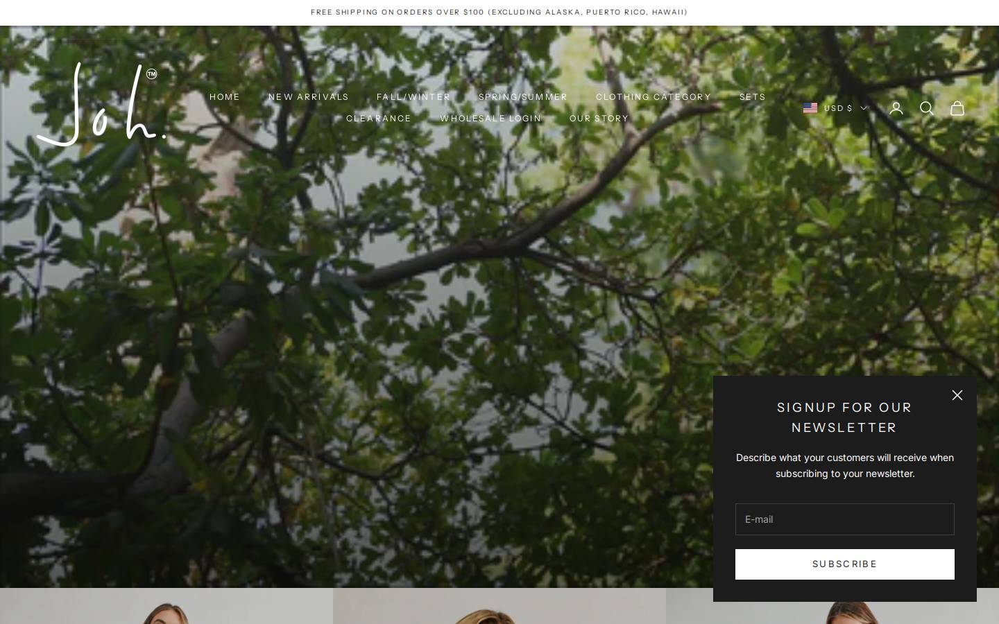 johapparel.com homepage screenshot