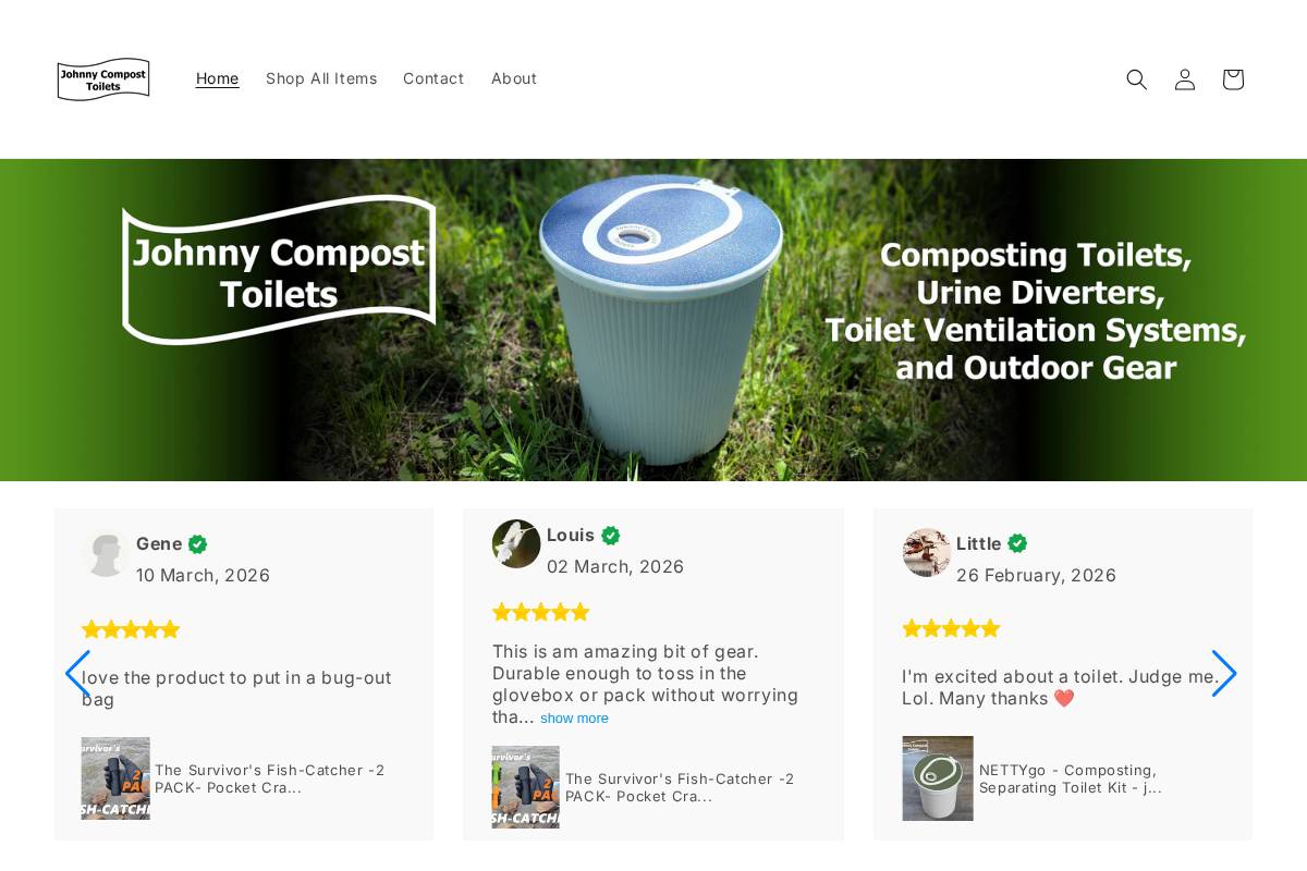 johnnycomposttoilets.com homepage screenshot
