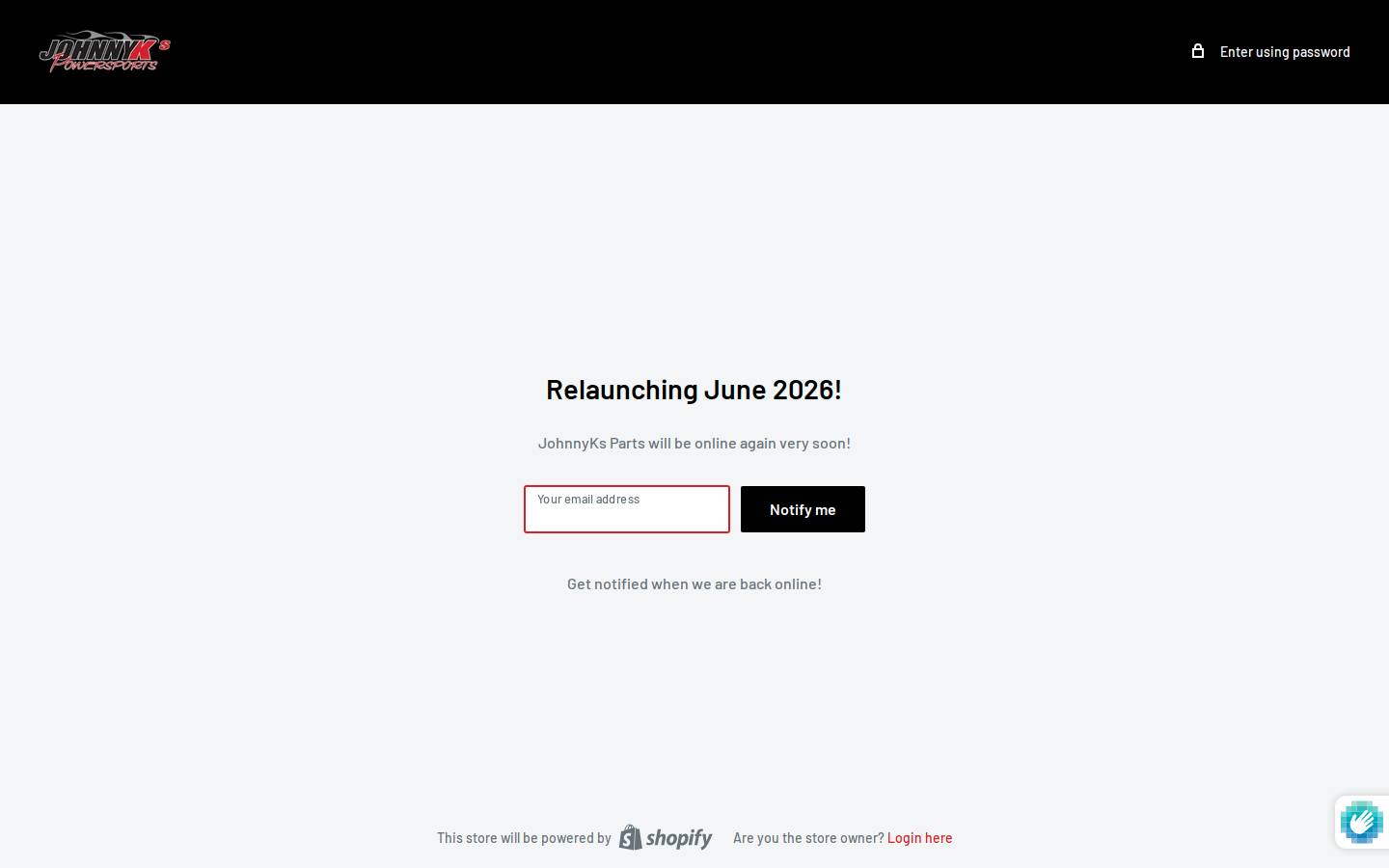 johnnyksparts.com homepage screenshot