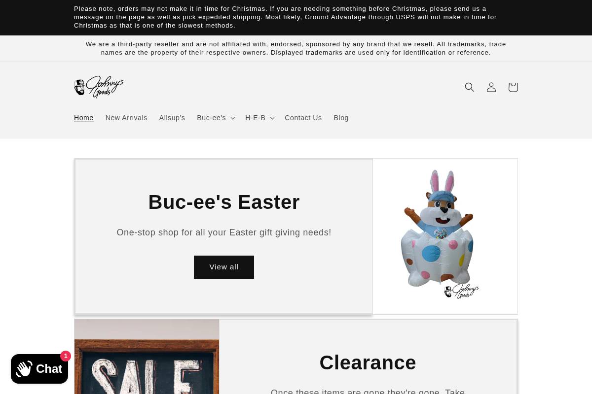Johnnysgoods homepage screenshot