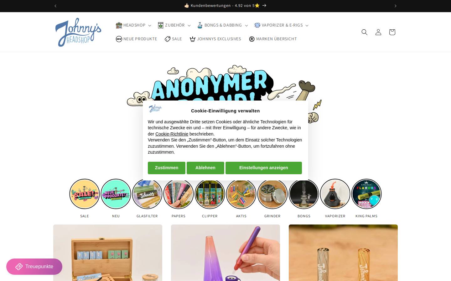 Johnnys Headshop homepage screenshot