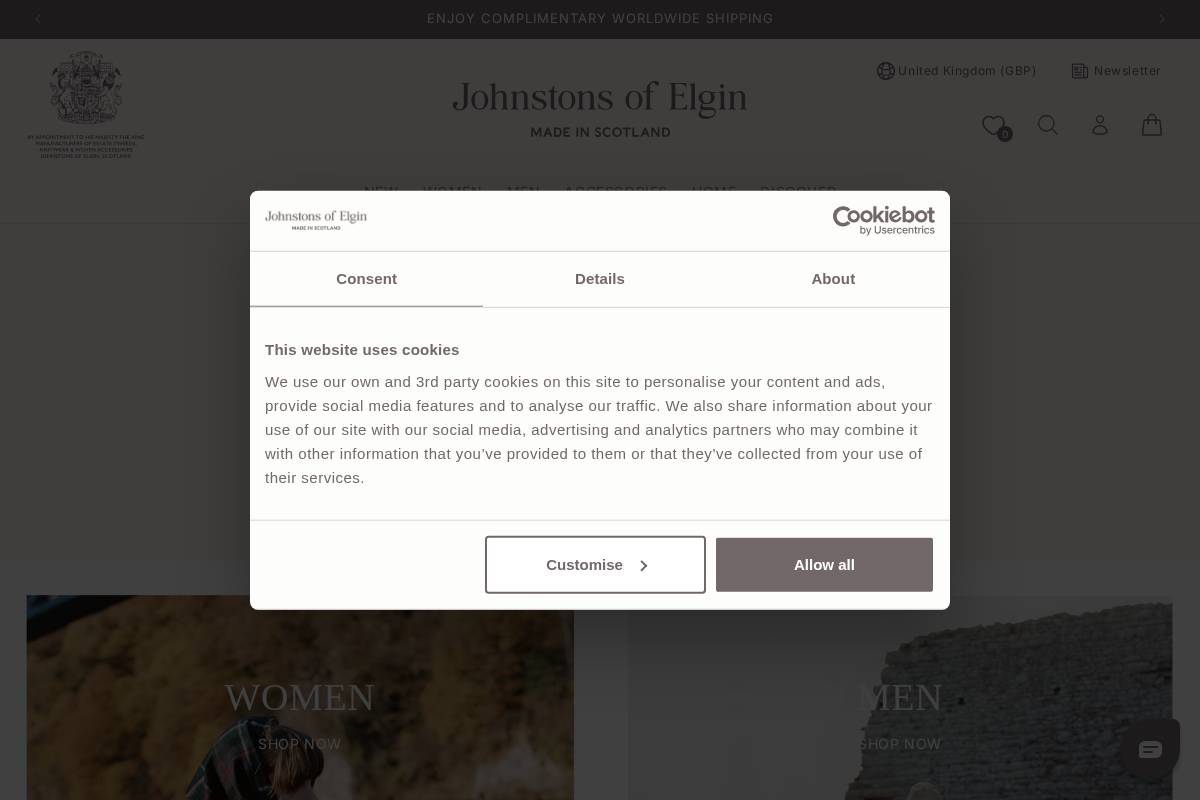 Johnstons of Elgin homepage screenshot
