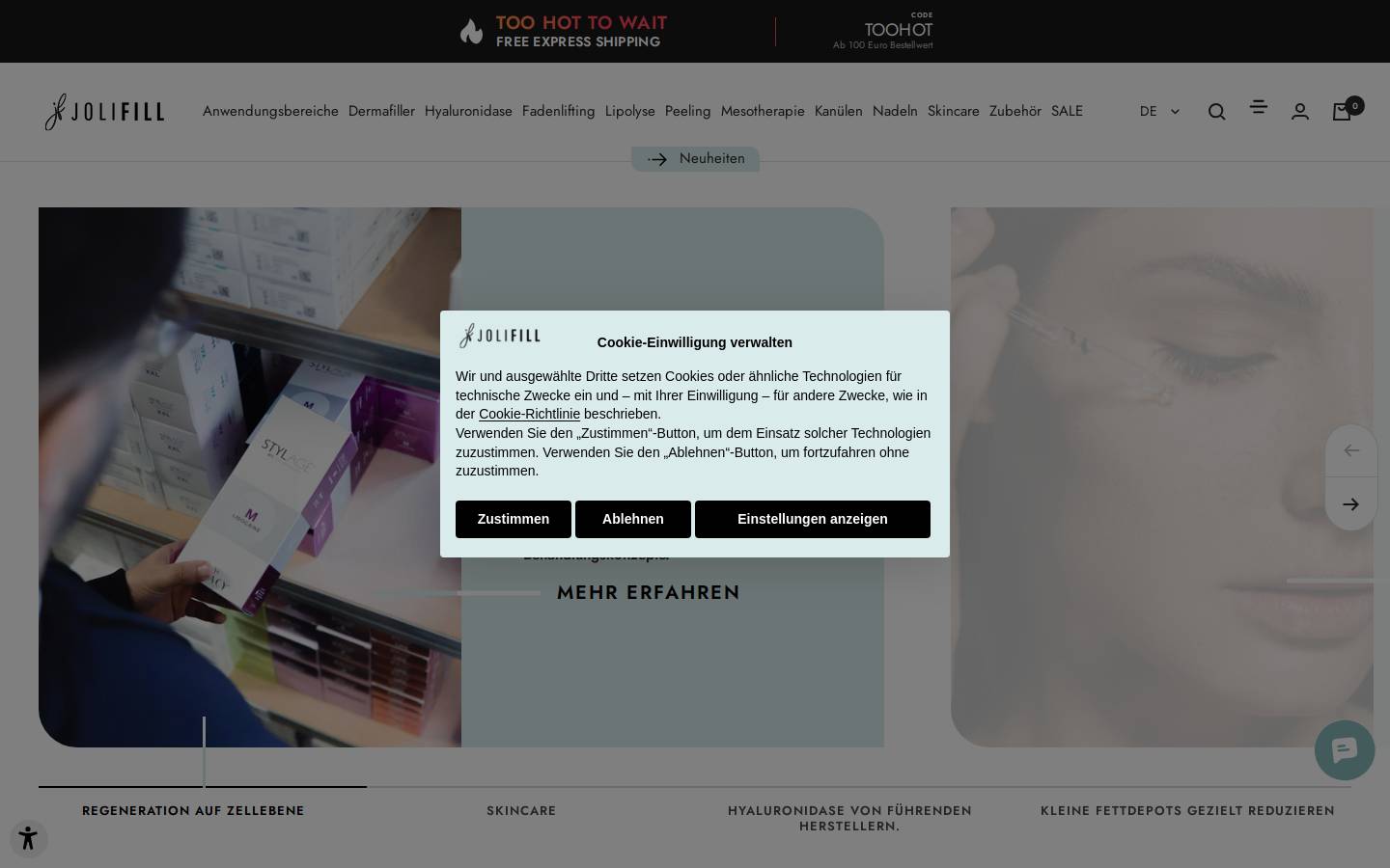 Jolifill.de | Dermafiller Shop homepage screenshot