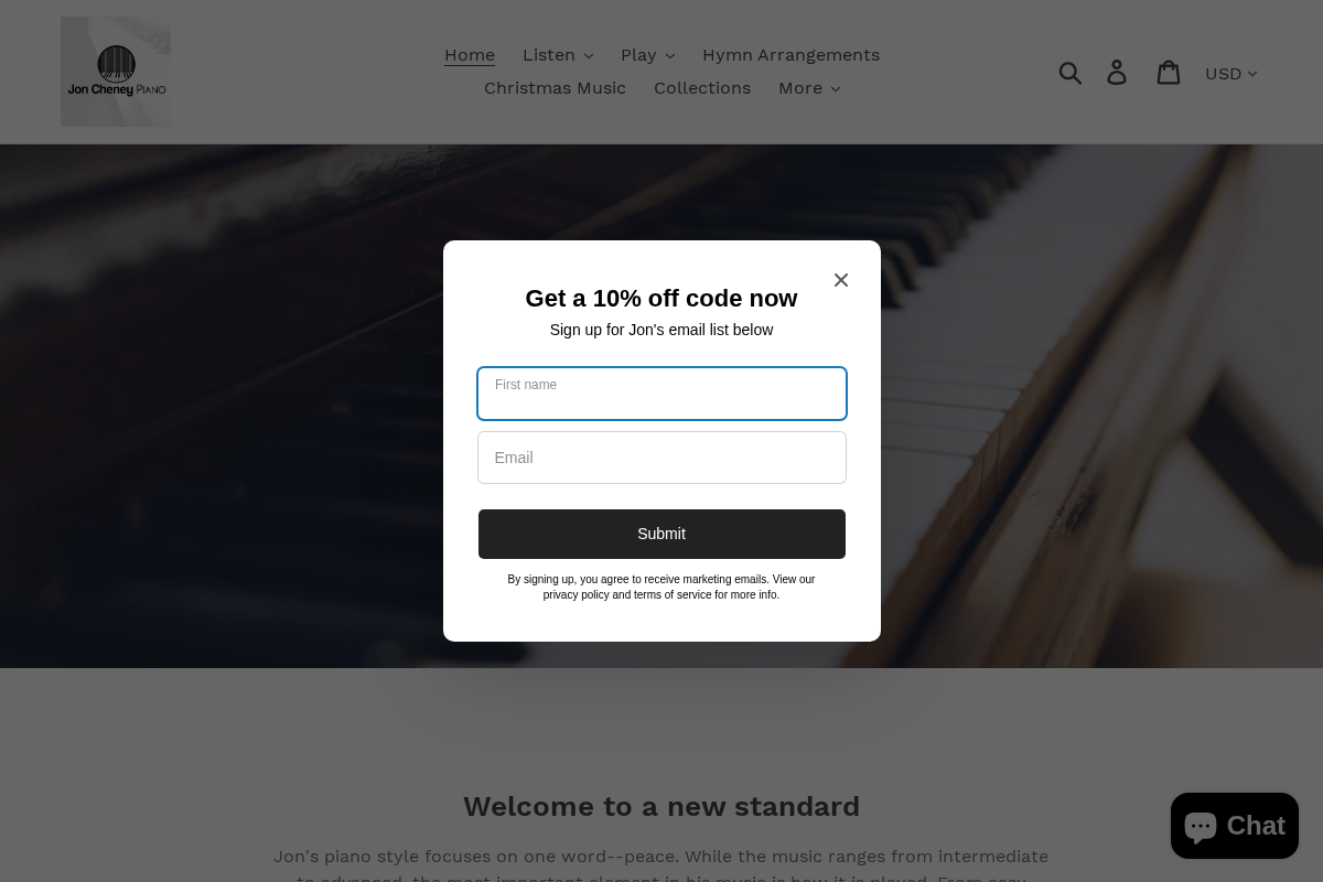 Jon Cheney Piano homepage screenshot