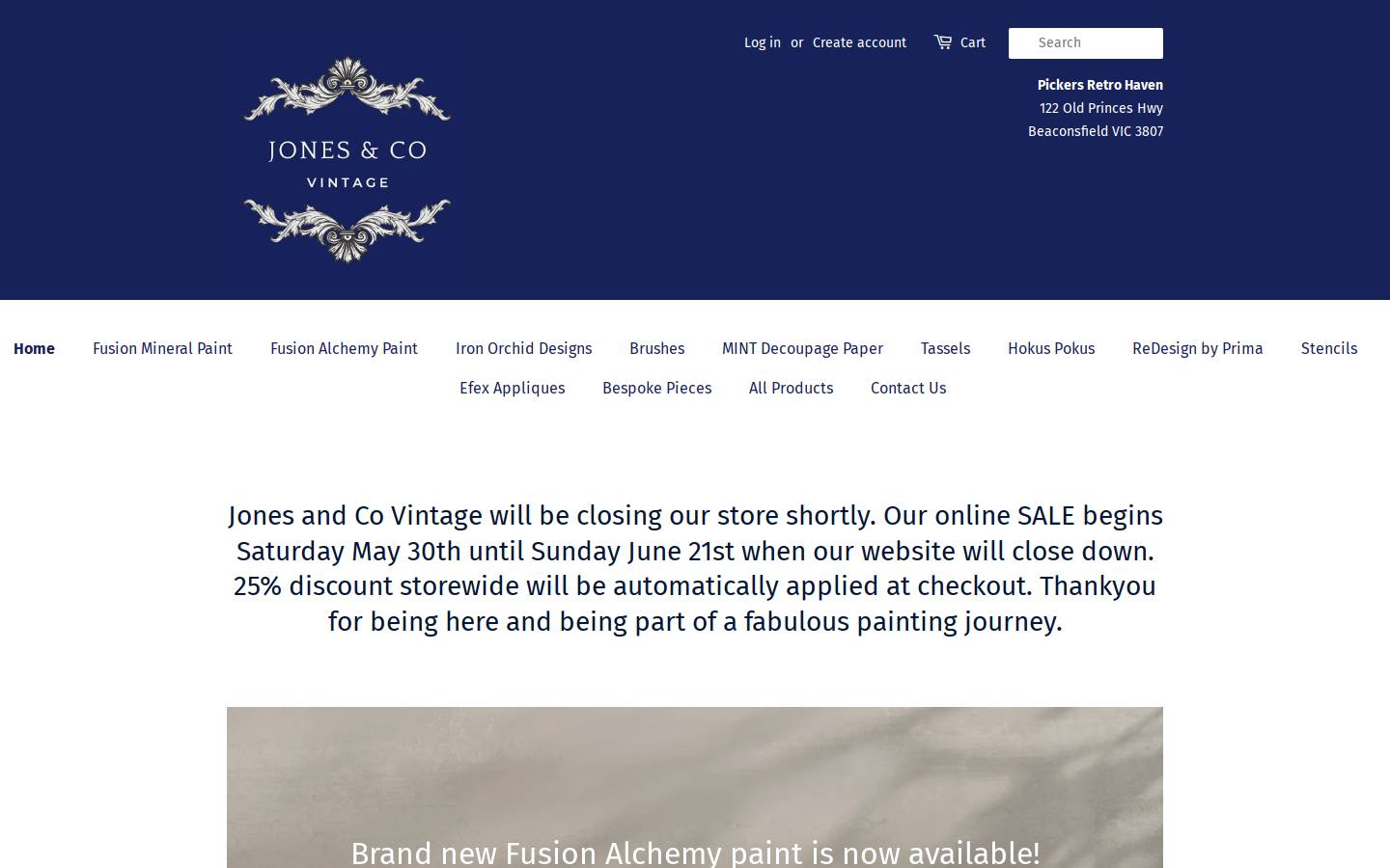 jonesandcovintage.com.au homepage screenshot