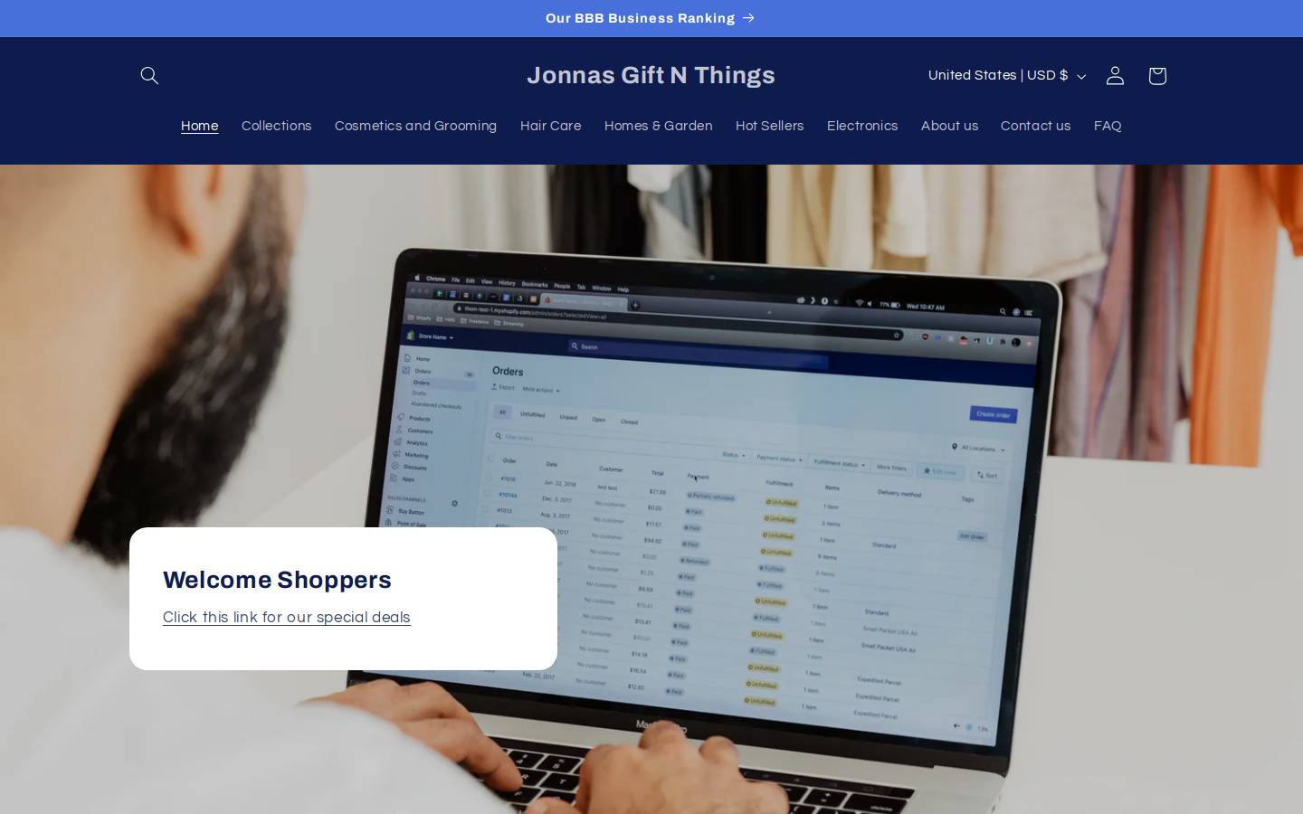 jonnasgift.com homepage screenshot