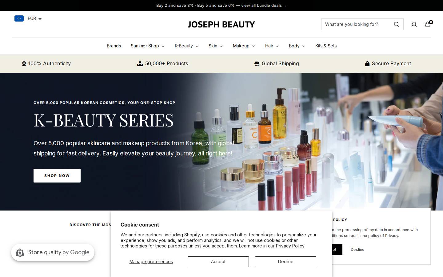 Josephbeauty homepage screenshot