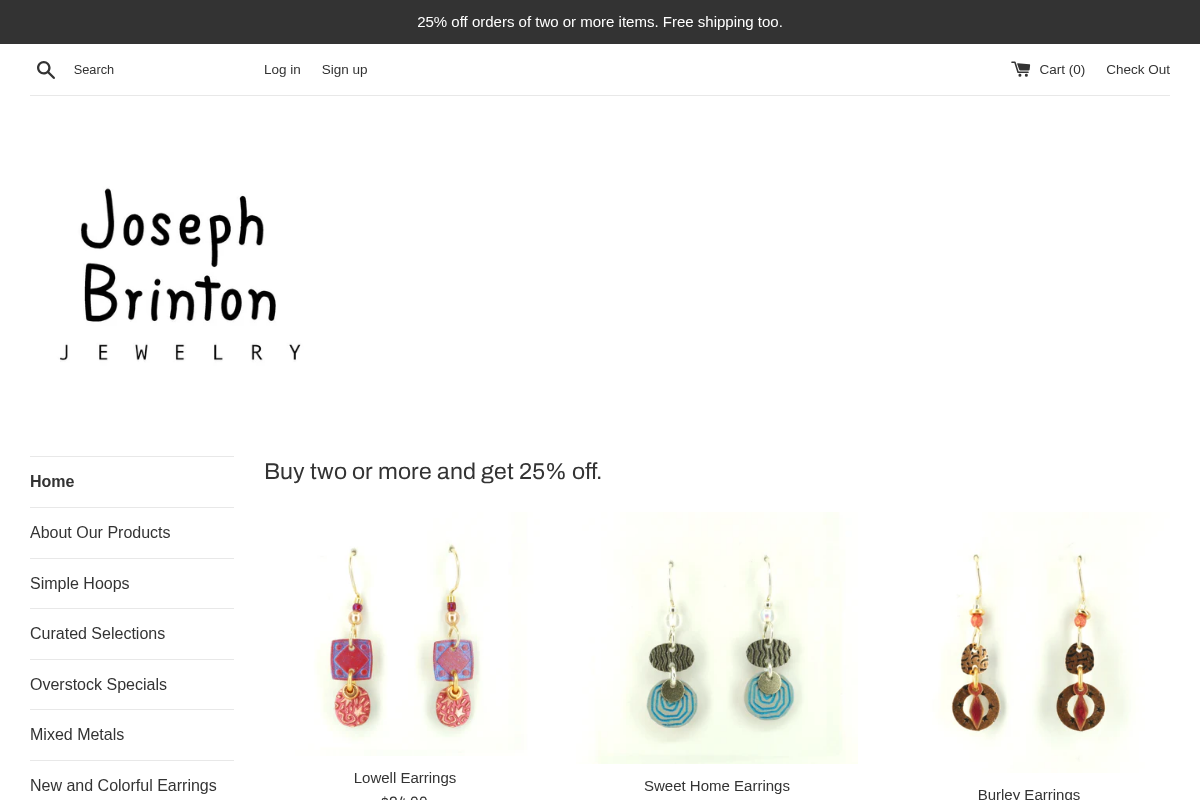Joseph Brinton Jewelry homepage screenshot