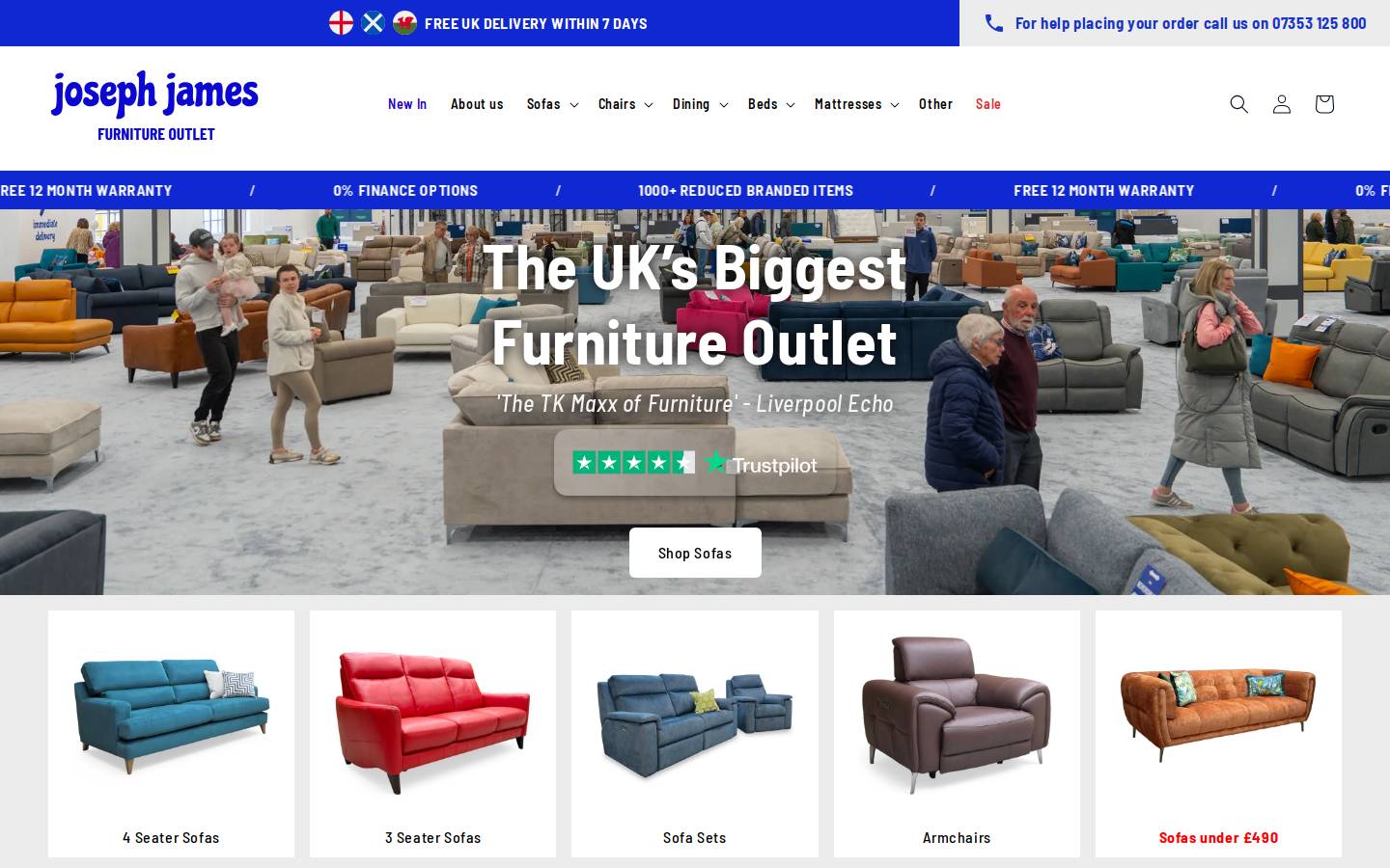 Joseph James Furniture Outlet homepage screenshot