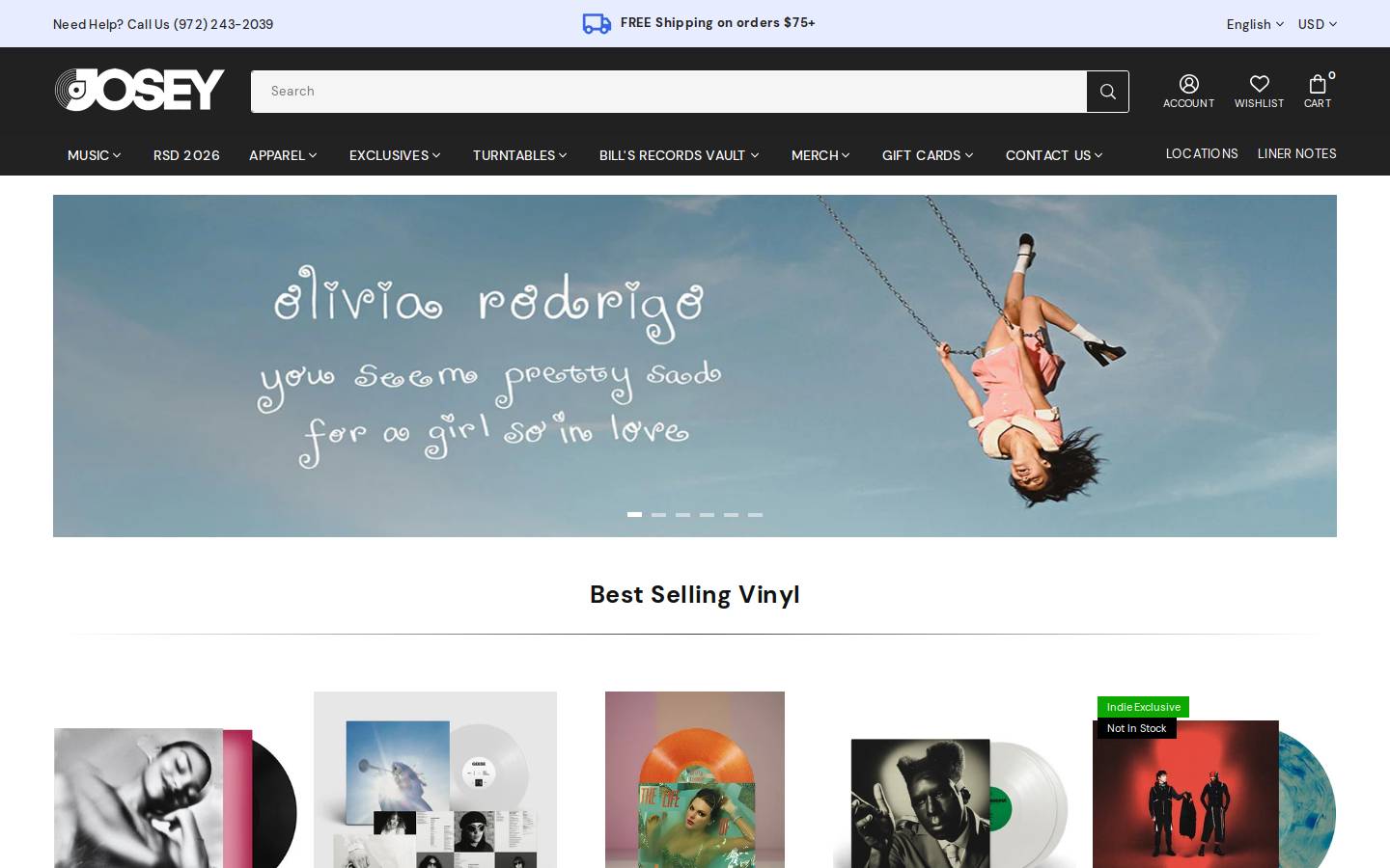 joseyrecords.com homepage screenshot