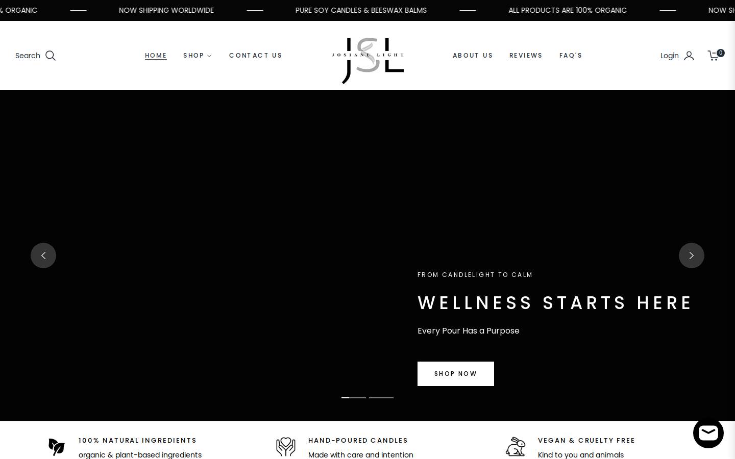 josianelight.com homepage screenshot
