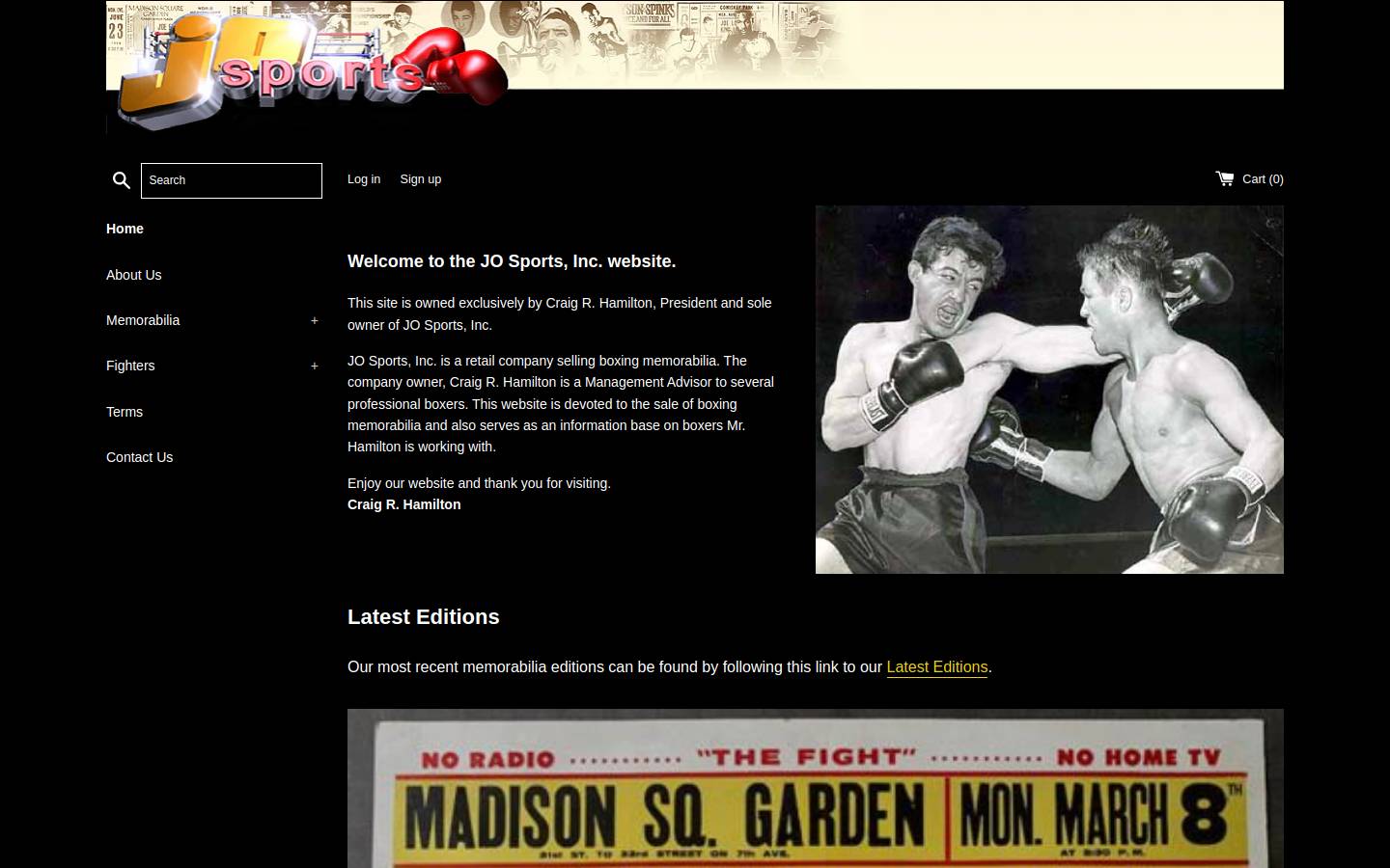 Jo Sports Inc. homepage screenshot