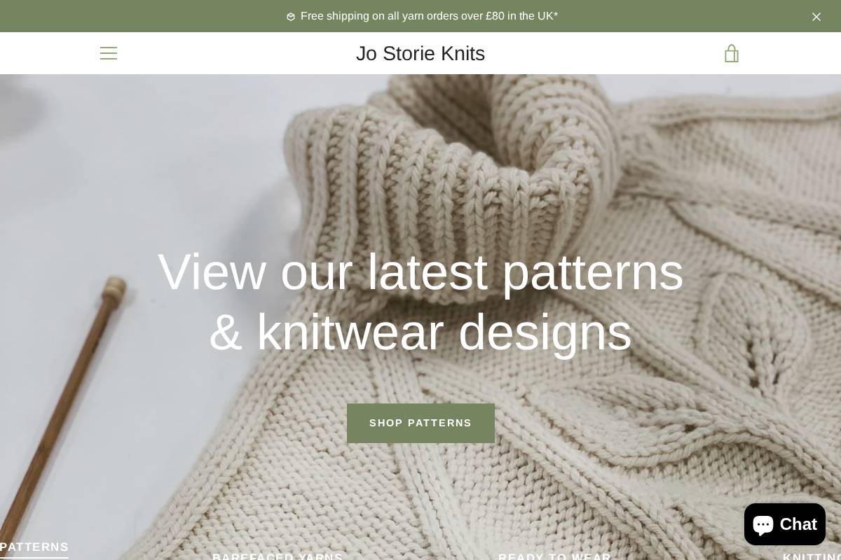 Jo Storie Knits homepage screenshot