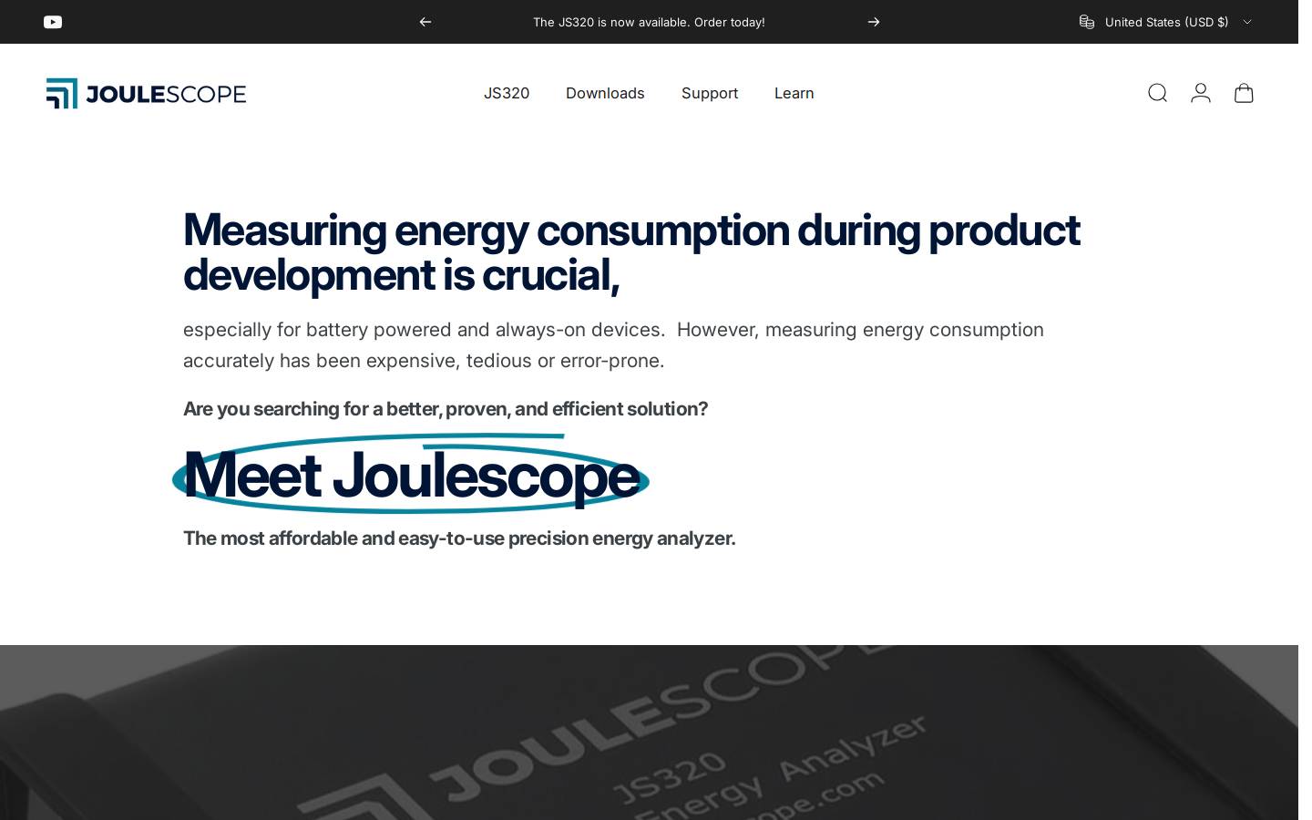 joulescope.com homepage screenshot
