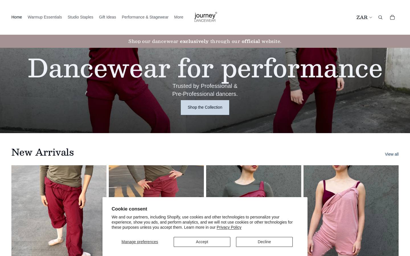journeydancewear.com homepage screenshot