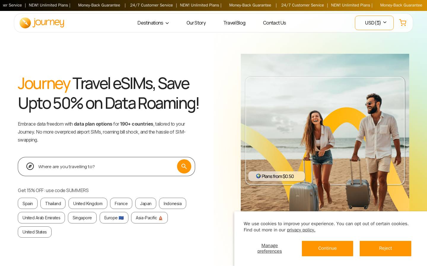Journey | Travel eSIM homepage screenshot