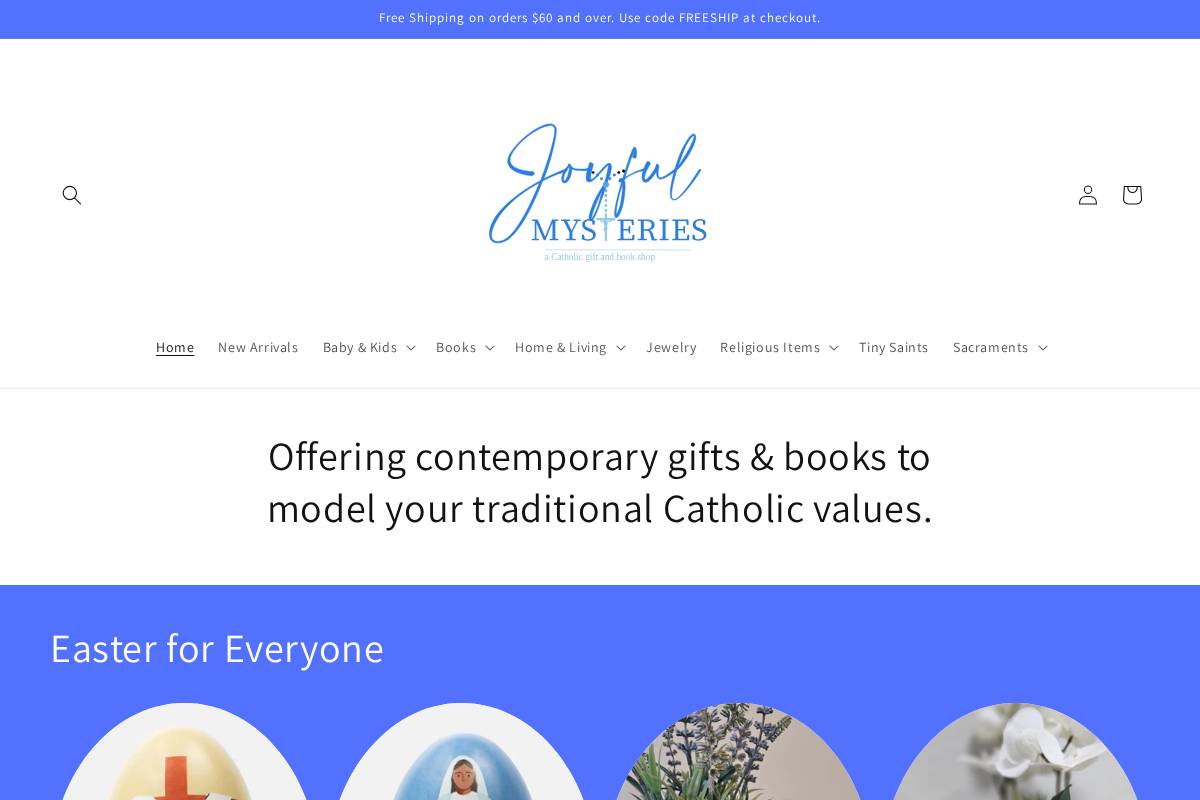 joyfulmysteriesshop.com homepage screenshot