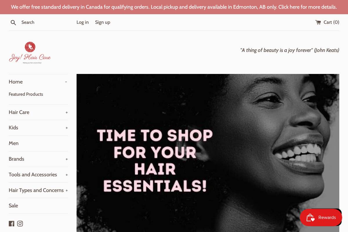 joyhaircare.com homepage screenshot