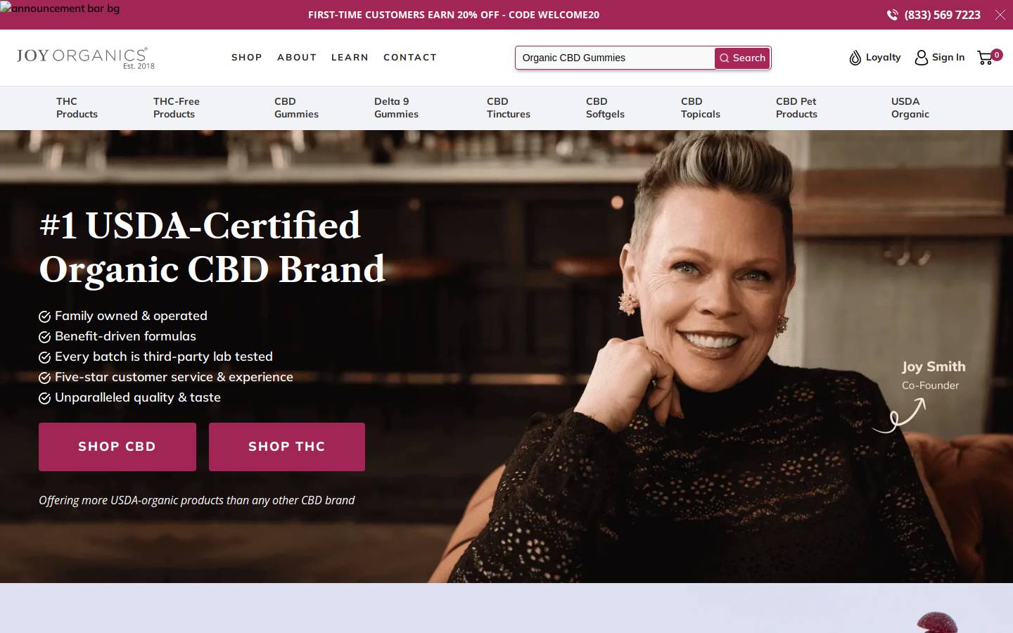 Joyorganics homepage screenshot